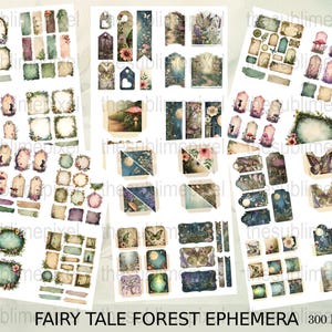 Märchenwald Ephemera Kit, Junk Journal Printable Set, Tags & Karten, Pilz Schmetterling Clipart, sofortiger digitaler Download A0289