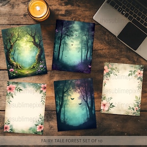 Fairy Tale Forest Junk Journal Seiten, druckbare US Letter JPGs, Fantasy Forest Digital Kit, Mondlicht Pilze & Schmetterlinge A0289