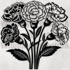 Nelke Blume SVG-Datei für Laserschneiden, Basteln, Drucken, Nelke Floral SVG Sofortiger digitaler Download, Januar Geburtsmonat Blume