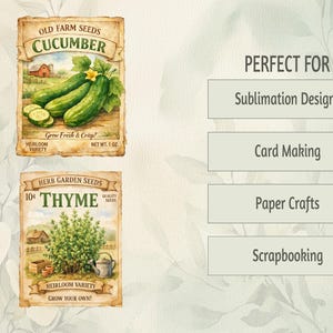 Farmhouse Scrapbook Clipart Elements Vintage Garden Seed Packet Watercolor Illustrations Digital PNG Download Heirloom Vegetables Flowers Botanical Art Set Nostalgic Design Graphics Instant Files Perfect Crafting Projects Small Business
