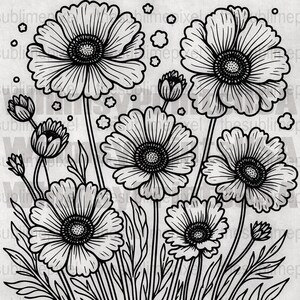 Mohnblumenstrauß SVG, August Geburt Blumen Clipart, Botanischer Vektor, Frühling Schnittdatei, Florale Silhouette, digitaler Download A0293