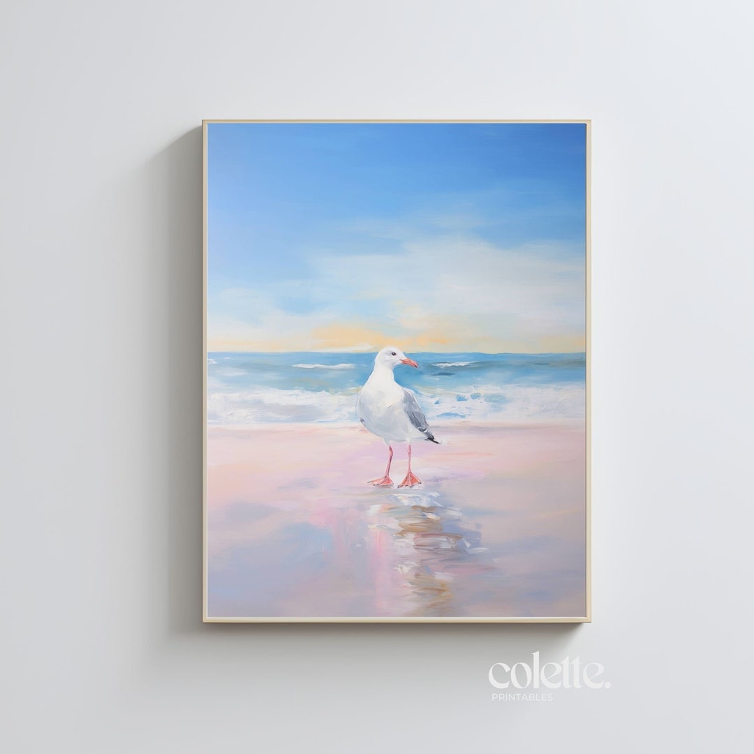 Seagull Beach Painting Sunset Tropical Beach Poster Printable Coastal ...