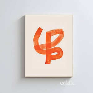 Pintura abstracta de línea naranja, arte de pared con letrero abstracto, póster de arte de línea moderno, decoración de pared con letras abstractas, obra de arte de línea simple, impresión a color 064
