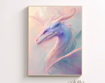 Pastel Dragon Painting: Girly Fairy tale Art Print (Digital Download)