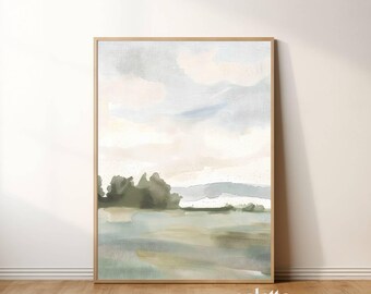 Moody meadow painting Printable landscape wall art 200