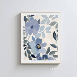 Blau Blumen Poster Abstrakte Blumen Wand Kunst Blumen Gemälde Botanische druckbare Kunstwerk Bunt Wohnkultur Blumenmarkt Print 059