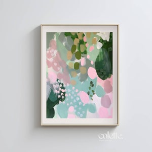 Abstract Floral blossom painting | PRINTABLE wall art |Digital download |Living room decor|Pink,green and turquoise flower blossom artwork 2