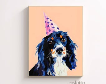 Cocker spaniel painting Dog in hat Printable pet portrait wall art Nursery dog poster Cocker owner gift Bday dog artwork Girlie print 213
