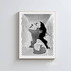 Woman optical illusion poster Printable 3D line wall art Black and white visual illusion print Beautiful woman art Abstract wall decor 102