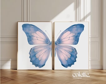 Pink Split Butterfly Wall Art Set of 2 Blue Butterfly Wings Painting Printable Butterfly Wall Decor Animal Print Artwork Nursery Decor 219