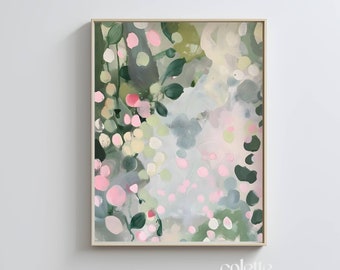 Abstract floral blossom painting |PRINTABLE wall art |Digital download |Living room decor|Pink,green and turquoise flower blossom artwork II