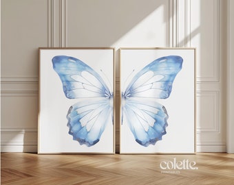 Blue Split Butterfly Wall Art Set of 2 Butterfly Wings Painting Printable Butterfly Wall Decor Animal Blue Print Artwork Nursery Decor