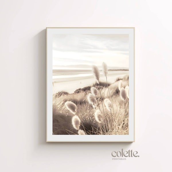 Beach photo poster Sea scape printable coastal wall art Neutral beach grass print Beige wall decor Pampas grass art Sand dune picture 104