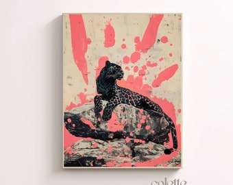 Black panther poster Pink spots printable Wild cat wall art Leopard print Cheetah home decor Trendy animal print painting Leopard picture 03