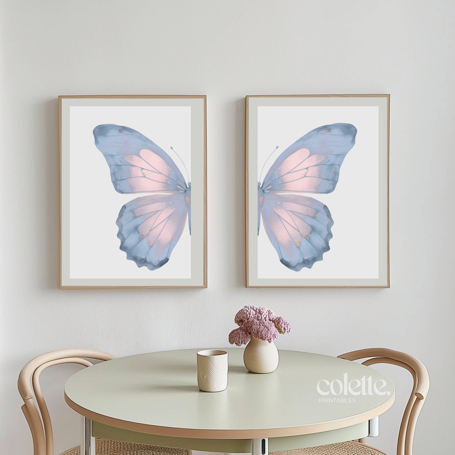 Blue Pink Split Butterfly Wall Art Set of 2 Butterfly Wings Painting ...