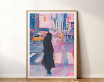 Woman on the street painting Printable painting Modern female wall art Moody artwork New York street art Moody print 220