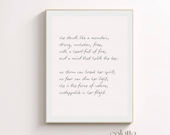 Woman poem print Literary wall art Minimalist poetry poster Inspirational quote print 205