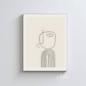 Dibujo lineal de figura abstracta, arte de pared, boceto moderno, póster imprimible, decoración de pared, retrato lineal, obra de arte, impresión en color sutil simple 50