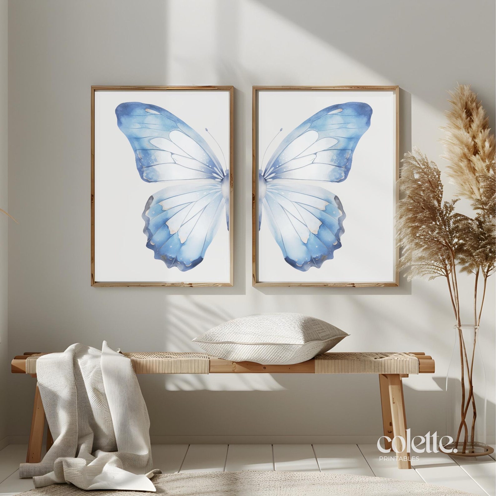 Blue Split Butterfly Wall Art Set of 2 Butterfly Wings Painting ...