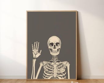Funny Waving Skeleton Print: Halloween Dorm Decor (Digital Download)