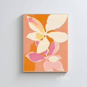 Pintura de flor de laranjeira Pôster de flor branca para impressão Impressão floral abstrata Lírios Arte moderna Natureza morta Impressão feminina de cores brilhantes 065