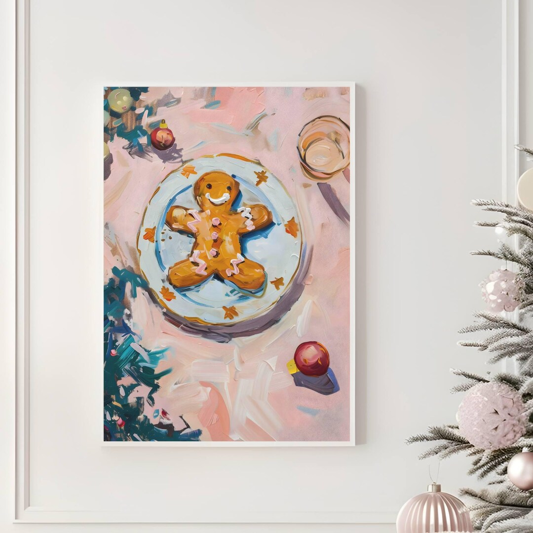 Gingerbread Man Painting Printable Christmas Table Wall Art Pink Gingerbread Man Painting Printable Christmas Table Wall Art Pink
