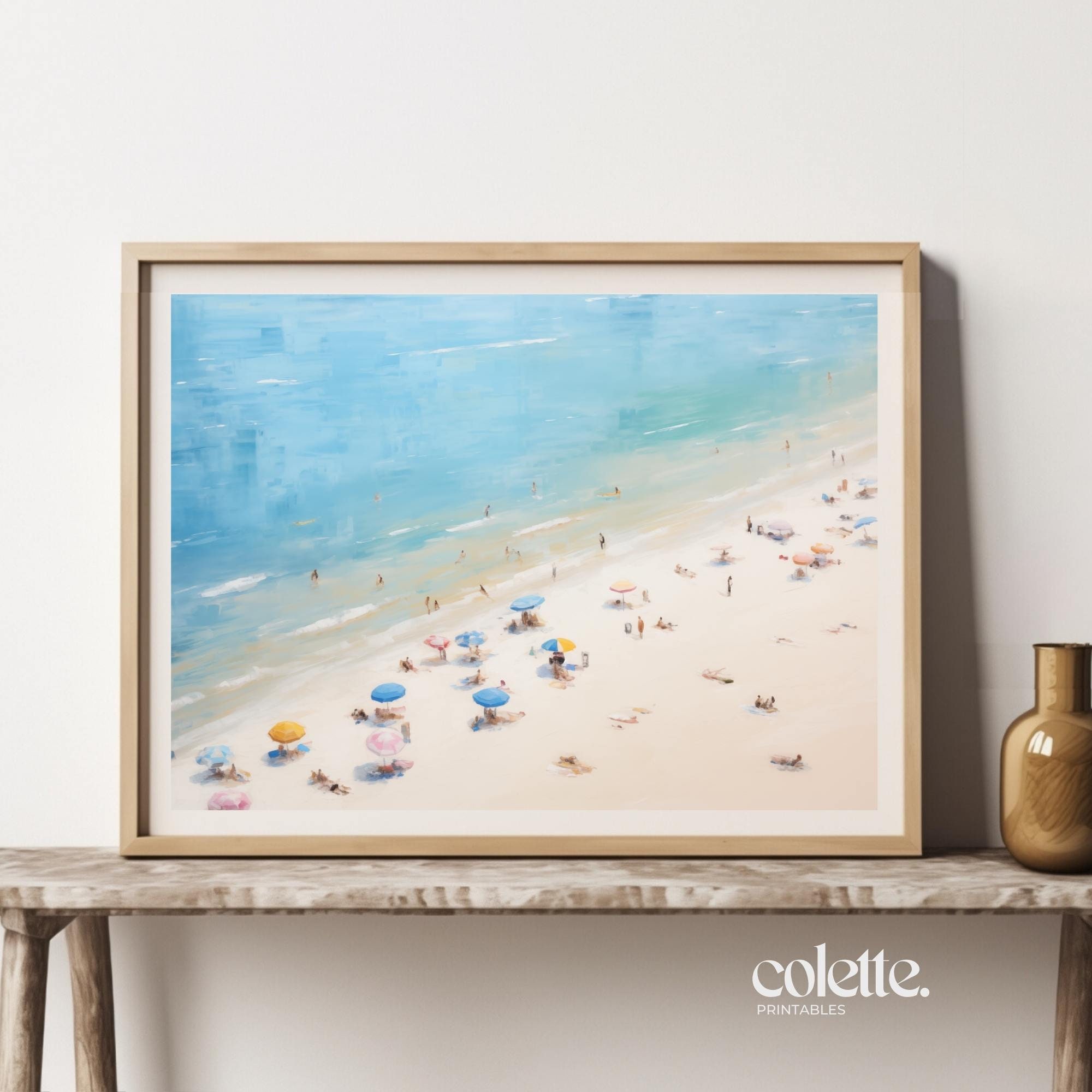 Beach With Umbrellas Painting Printable Coastal Beach Poster