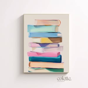 Puede incluir: Una pila de libros coloridos con un esquema de colores azul claro, rosa, amarillo y verde. Los libros están apilados uno encima del otro de forma casual y artística.