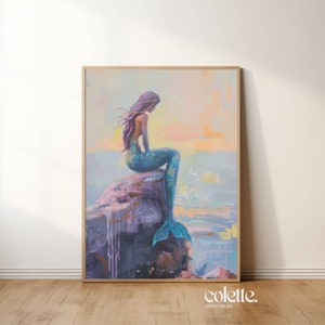 Pastel mermaid painting Printable ocean siren poster Fantasy mermaid Girly colorful fairytail print Summer sea artwork Water nymph art 124