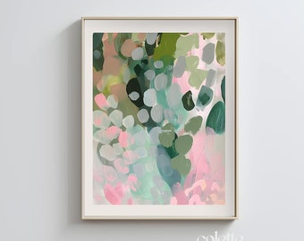 Abstract Floral blossom painting | PRINTABLE wall art |Digital download |Living room decor|Pink,green and turquoise flower blossom artwork 1