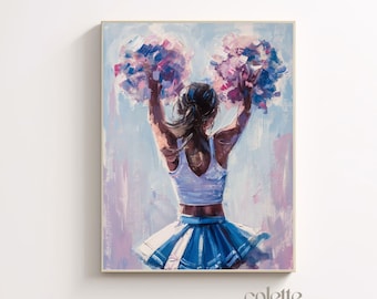 Plakat z czarną cheerleaderką Do druku niebieski mundur cheerleaderki na ścianę Dekoracja pokoju nastolatki Obraz dziewczęcy Ciemnoskóra cheerleaderka 156