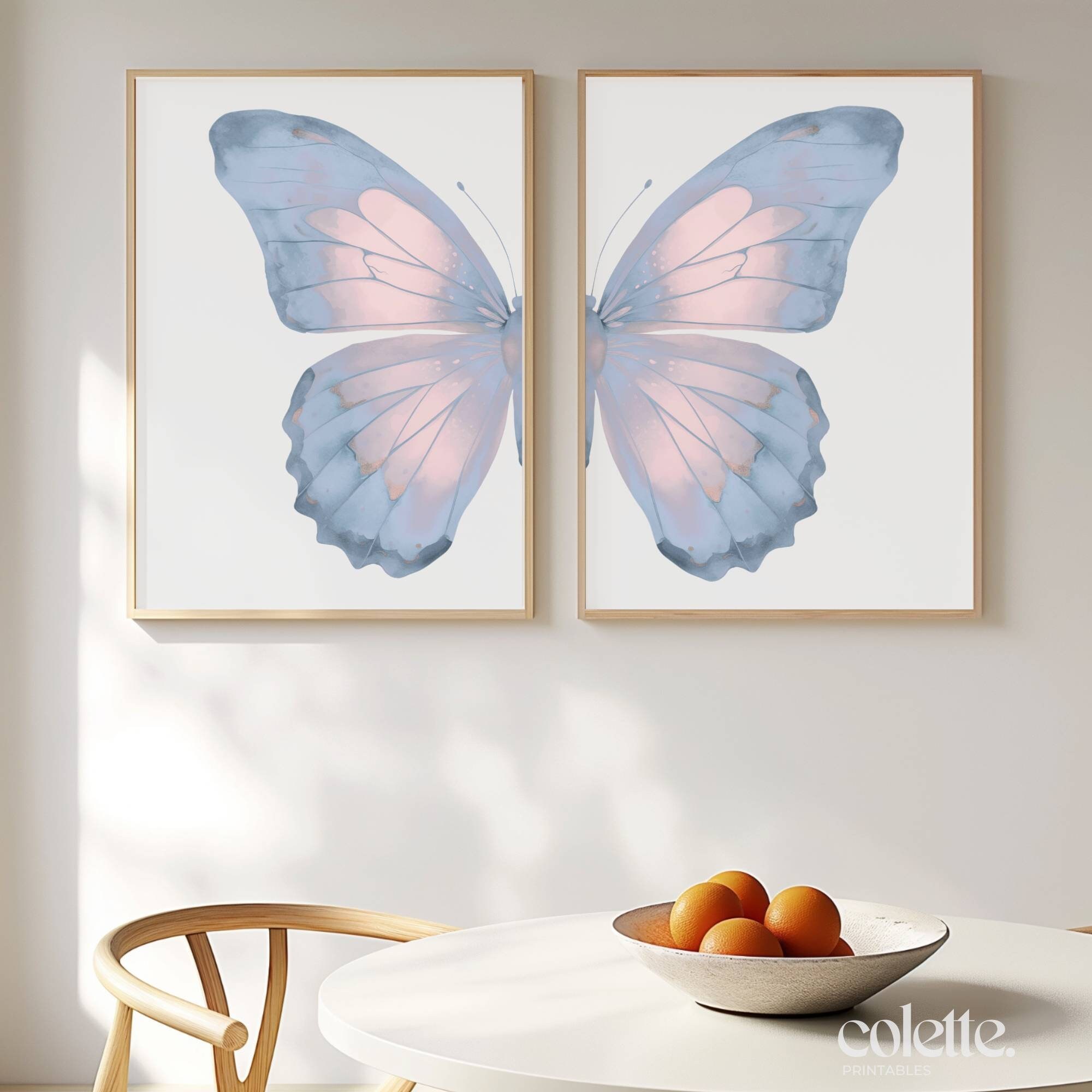 Blue Pink Split Butterfly Wall Art Set of 2 Butterfly Wings Painting ...