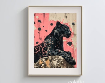 Pôster de pantera preta para impressão, arte de parede de gatos selvagens, estampa de leopardo, decoração de casa, estampa moderna, pintura de apartamento de menina, imagem de leopardo