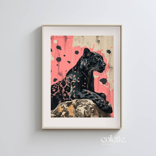 Black Panther Poster Printable Wild Cats Wall Art Leopard Print Cheetah Home Decor Trendy Print Girl Apartment Painting Leopard Picture