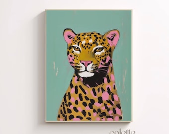 Leopard poster Printable wild cat wall art Pink leopard pop art print Leopard artwork Girlie painting Leopard artwork Wild print animal 289
