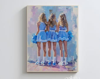 Niebieski plakat cheerleaderki Wydrukuj niebieski obraz drużyny cheerleaderek Prezent dla cheerleaderki Sztuka ścienna do pokoju nastolatka Dzieło sztuki dla dziewcząt Wydrukuj przyjaciółki cheerleaderki 152
