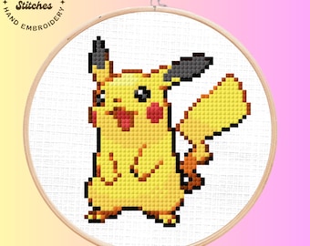 Pikachu Cross Stitch Pattern: Pixel Art Embroidery (Digital PDF Download)