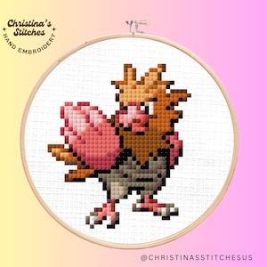 Spearow Cross-Stitch Pattern | Digital PDF Download | Retro Gaming Stitch | Cute Bird Embroidery