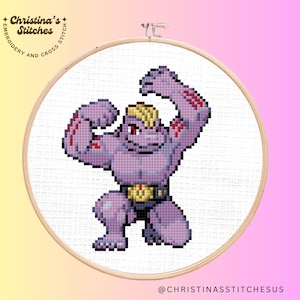 Machoke Cross Stitch Pattern: 8-Bit Gamer Decor (PDF Download)