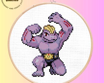 Machoke Cross Stitch Pattern: 8-Bit Gamer Decor (PDF Download)