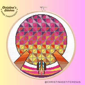 Spaceship Earth Epcot-Inspired Cross-Stitch Pattern | Nighttime Disney Park Embroidery PDF