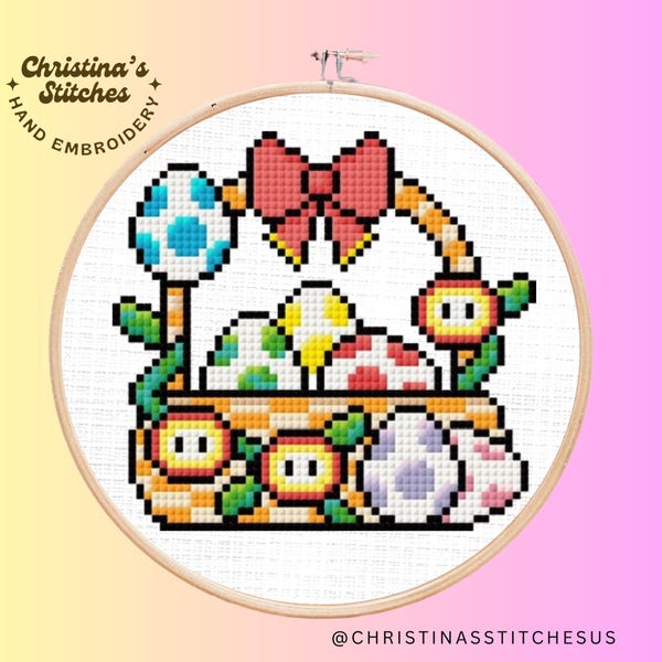 Modèle de point de croix oeuf de Pâques pixel art inspiré de Mario - PDF numérique pour les joueurs et les artisans