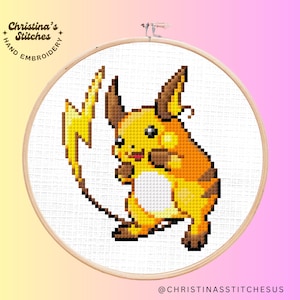 Raichu Cross Stitch Pattern: Retro Pixel Art (Digital PDF Download)