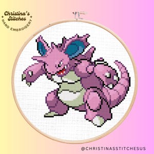 Patrón de punto de cruz de Nidoking / Bordado retro de Pokémon (PDF digital)