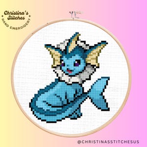 Vaporeon Pokemon Cross Stitch Pattern PDF - Instant Digital Download for Embroidery Enthusiasts