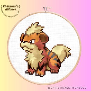 Growlithe Cross Stitch Pattern – Digital PDF Download | Pixel Style Embroidery | Kawaii Fire Dog Pokémon-Inspired Pattern | DIY Gift