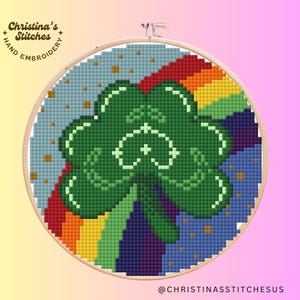 St. Patrick&#39;s Day Shamrock Rainbow Cross Stitch Pattern - Instant PDF Download for Irish Crafts