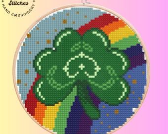 Klaver regenboog kruissteekpatroon: St. Patrick's Day pdf (digitale download)