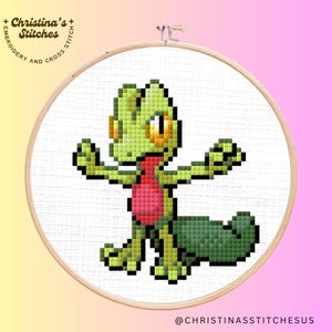 Treecko Cross Stitch Pattern: Gen 3 Pixel Art (PDF Pattern)