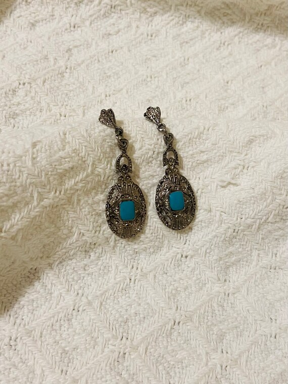 Western Style Vintage Faux Turquoise Silver Color… - image 1